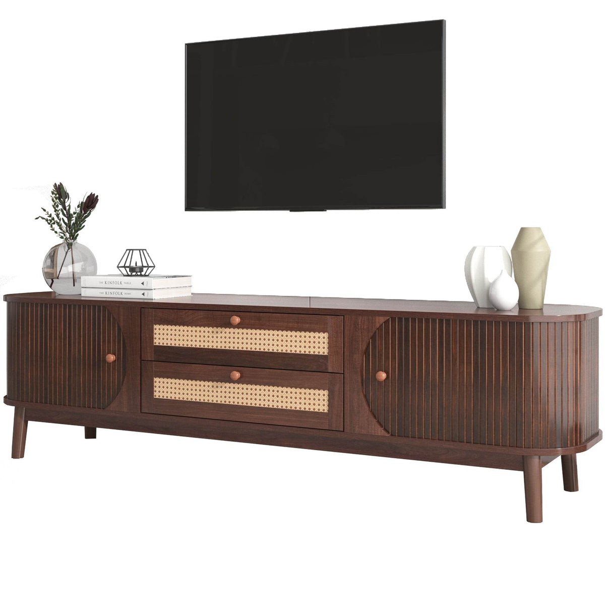 Modern Farmhouse Rattan TV Stand With Storage Cabinet - Sleep Galleria