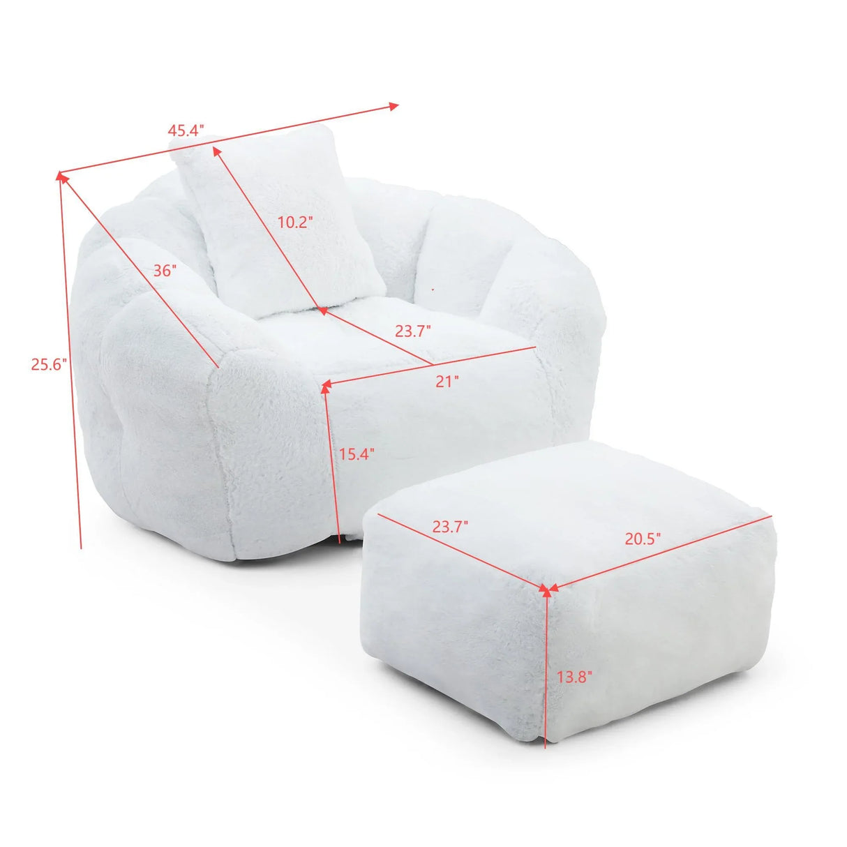 Shell-Shaped Faux Fur Foam Filled Bean Bag Chair With Footstool - Omega Lifestyles