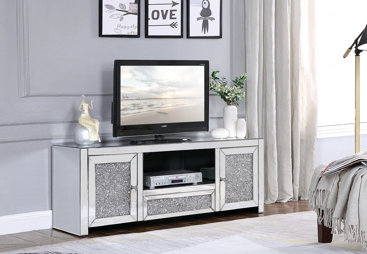 Mirrored Silver Faux Diamonds MDF TV Stand - Omega Lifestyles