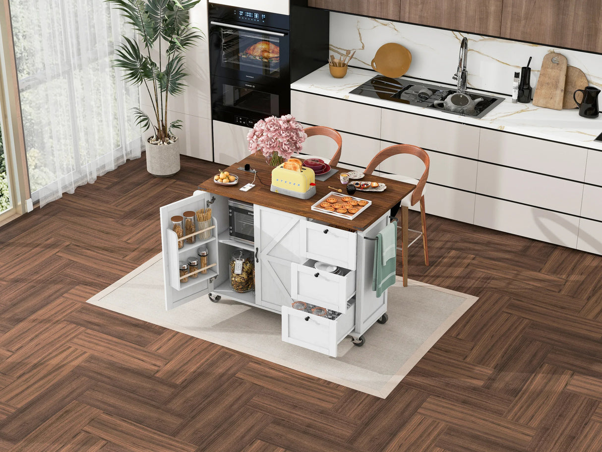 Farmhouse Kitchen Island Cart With Power Outlet - Omega Lifestyles