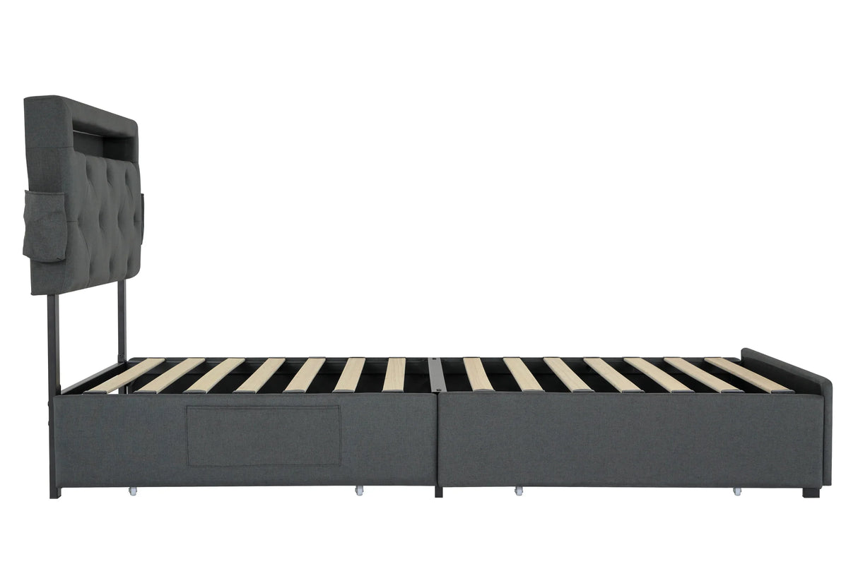 Twin Upholstered Bed Frame With Storage Drawers And USB Charging - Omega Lifestyles