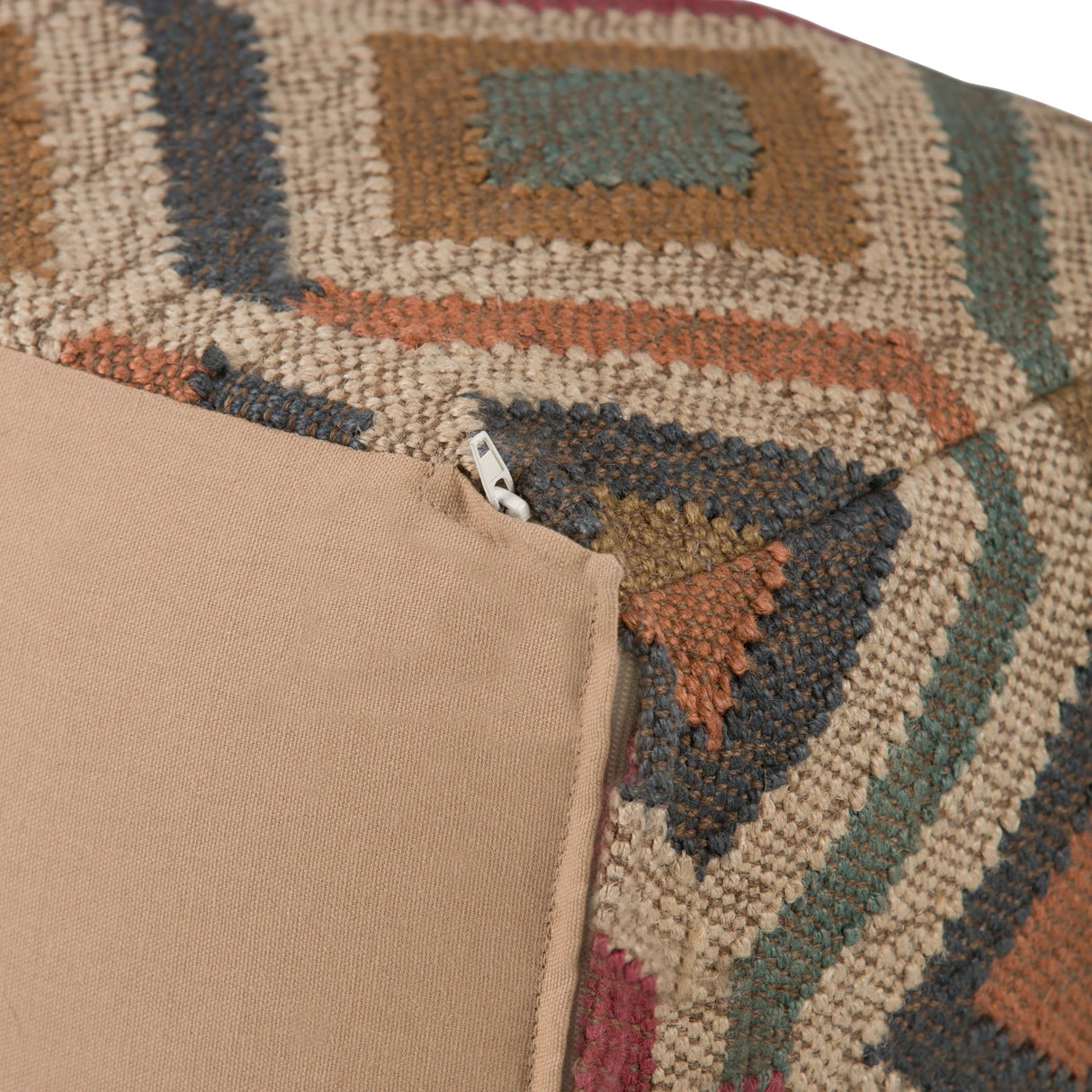 Handcrafted Multi-Color Kilim Pattern Square Pouf - Omega Lifestyles
