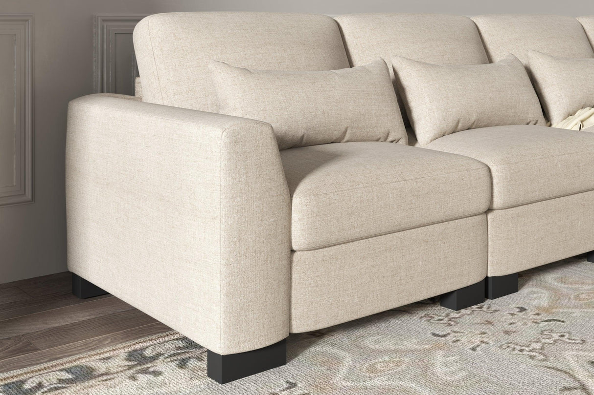 Beige Modular L-Shaped 5-Seat Foam Cushion Sofa With Ottoman - Omega Lifestyles