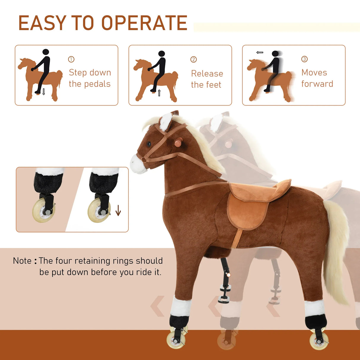 Plush Large Kids Ride-On Walking Horse With Wheels - Omega Lifestyles