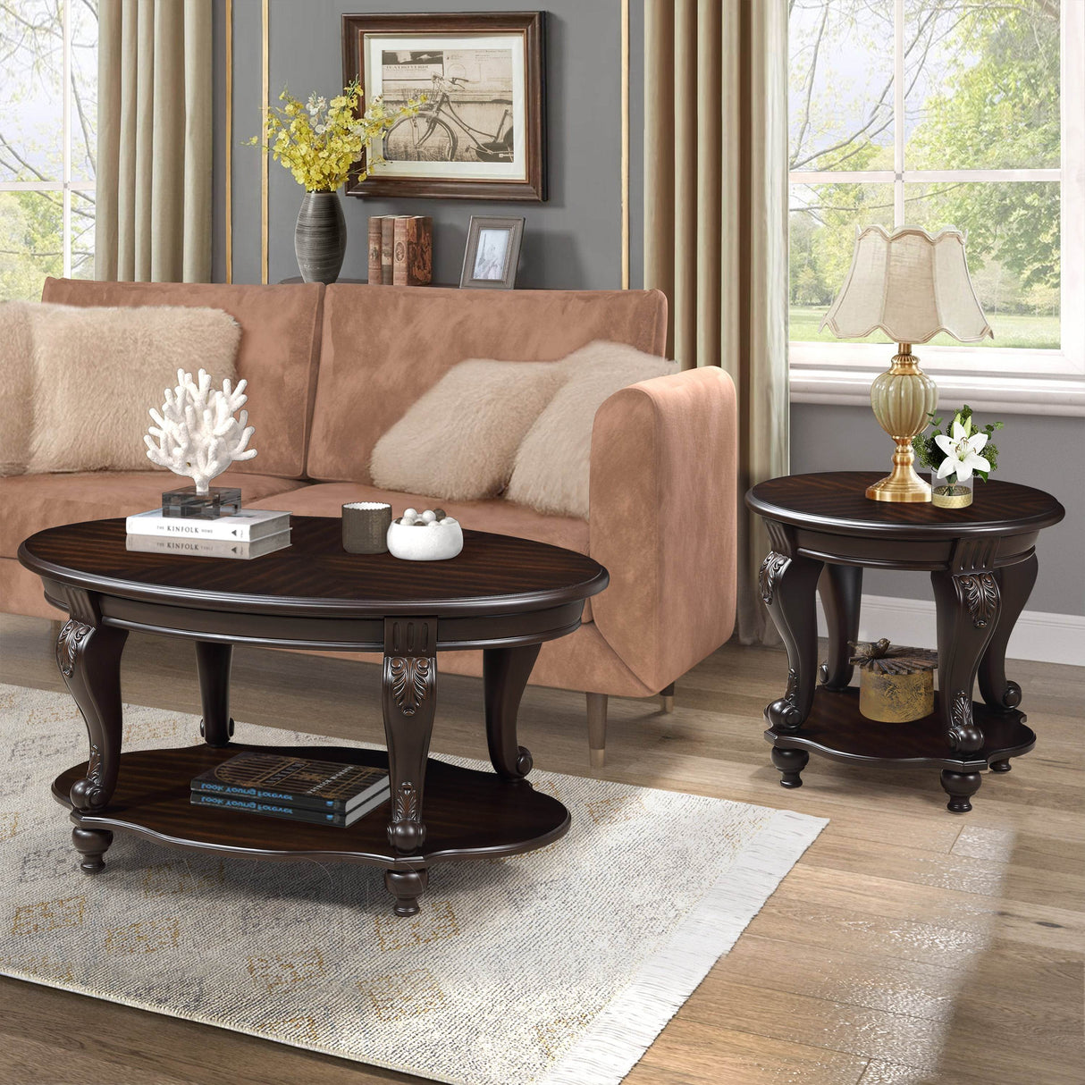 3-Piece Espresso Rubber Wood Coffee Table Set - Sleep Galleria