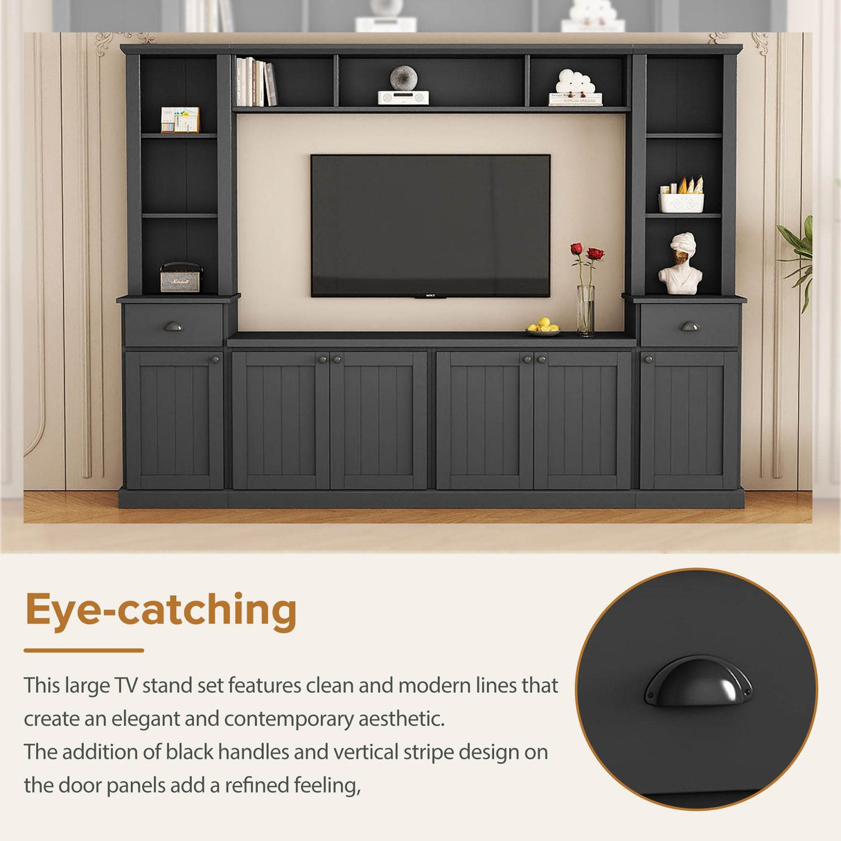 Adjustable Height Black Particle Board TV Stand Console - Sleep Galleria