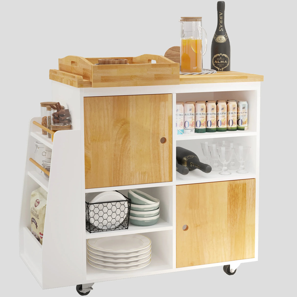 Engineered Wood Kitchen Island Cart With Spice Rack - Omega Lifestyles