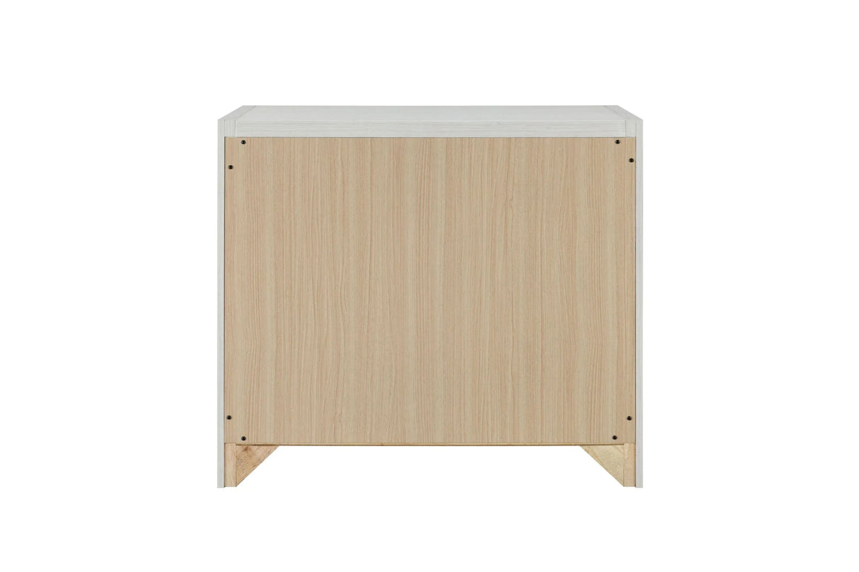 Beige Synthetic Wood Nightstand With Three Drawers - Omega Lifestyles