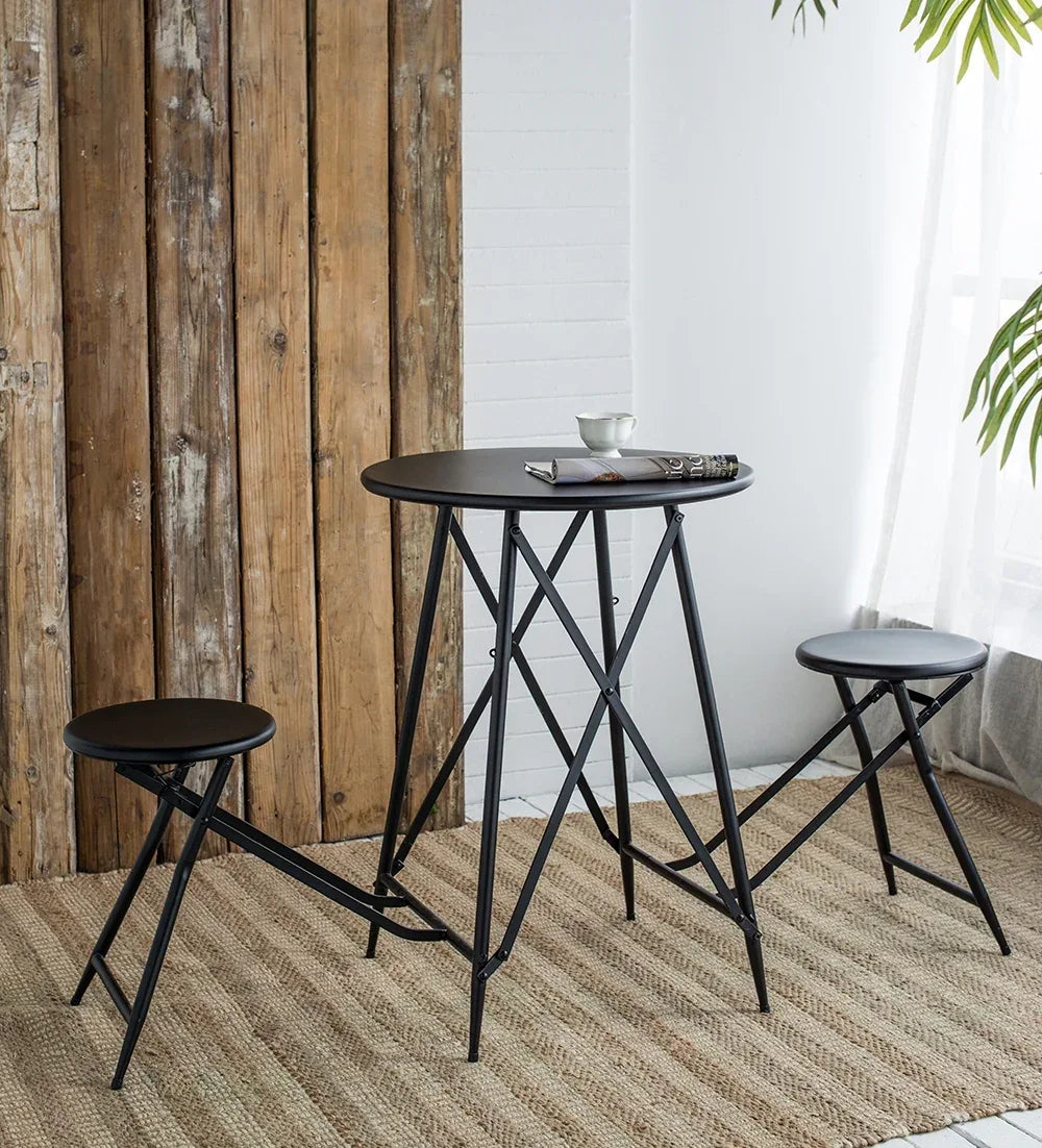Industrial Black Iron Stowable Side Table With Seating Set - Omega Lifestyles