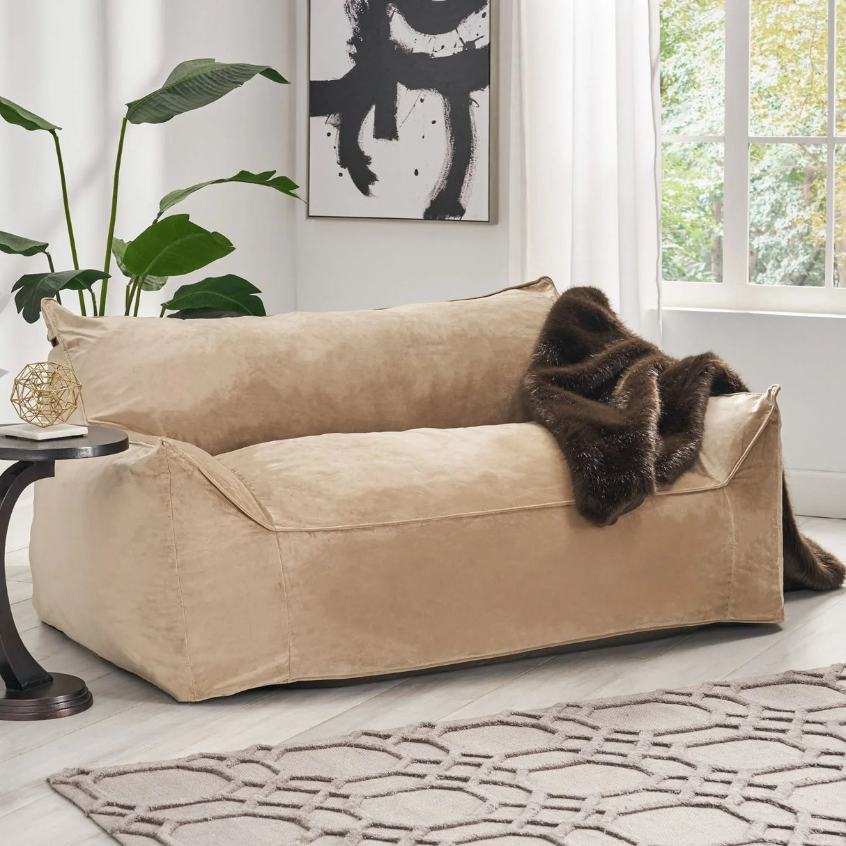 Velveteen Oversized Foam Filled Taupe Bean Bag Chair - Omega Lifestyles