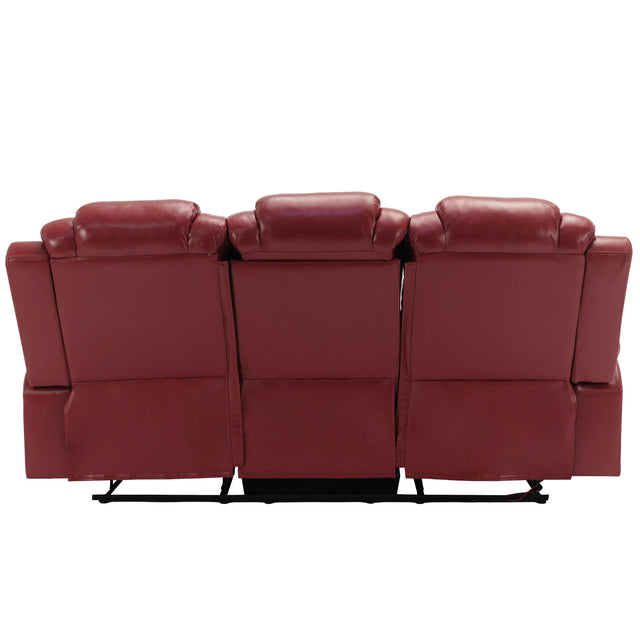 Wine Red Faux Leather Manual Recliner Sofa Set With LED Strip - Omega Lifestyles