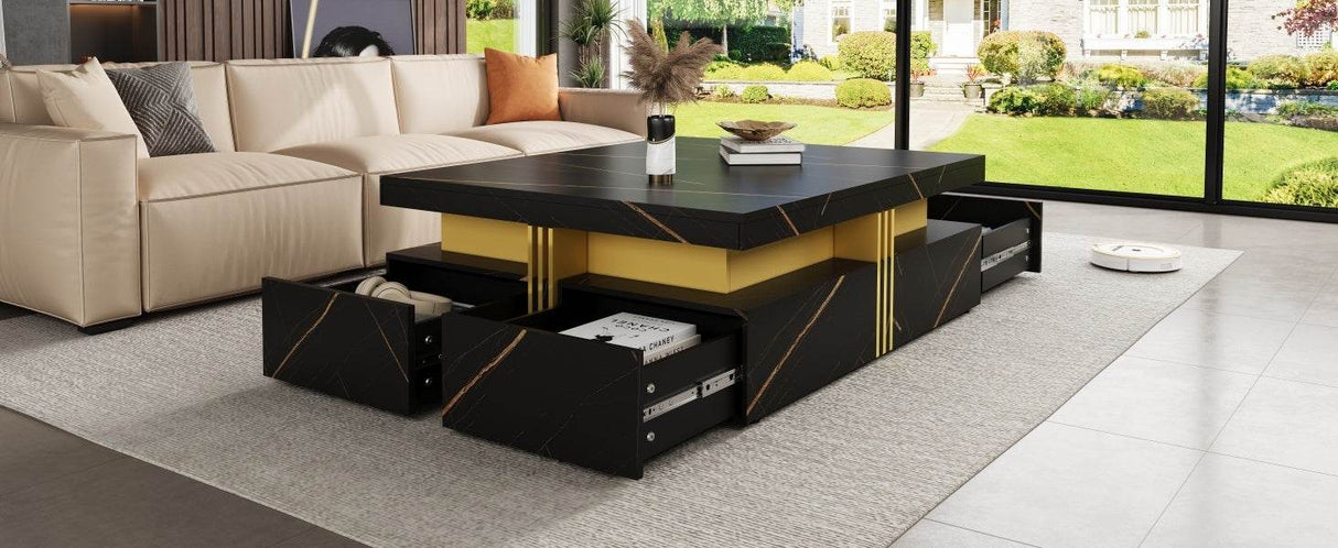 Modern Black Gold Accented Square Coffee Table With Storage - Sleep Galleria