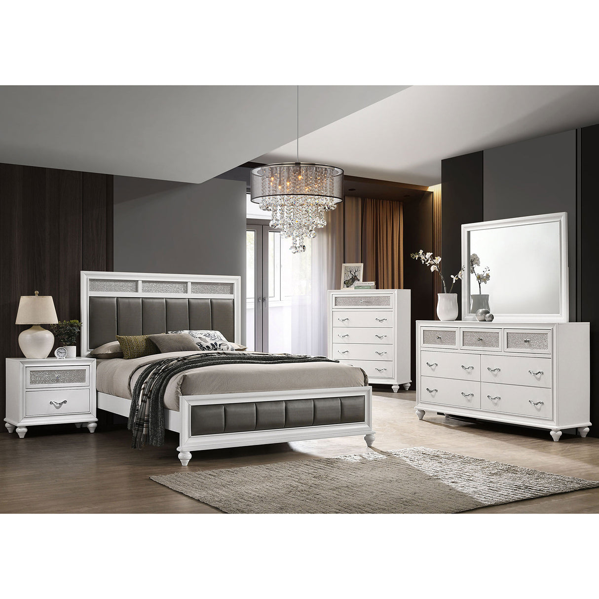 Queen Classic Modern White Tufted 5-Piece Bedroom Set