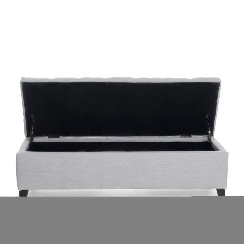 Contemporary Light Gray Fabric Button-Tufted Storage Ottoman - Omega Lifestyles