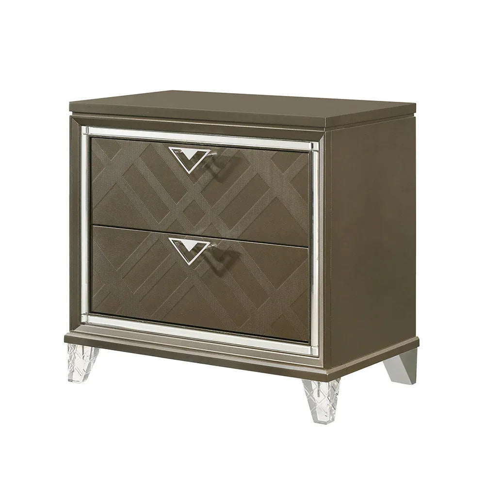 Champagne Synthetic Wood Two-Drawer Modern Nightstand - Omega Lifestyles