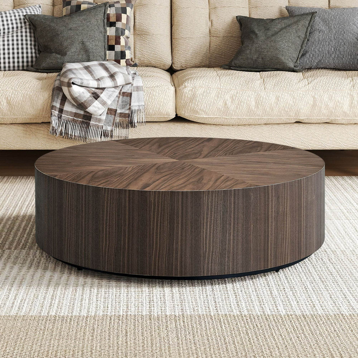 Modern Round Walnut MDF Pedestal Coffee Table 35 Inch - Sleep Galleria