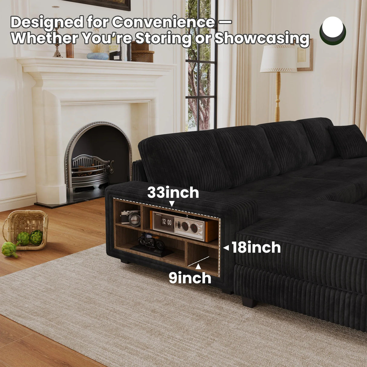 Convertible U-Shaped Corduroy Fabric 4-Seat Sofa - Omega Lifestyles