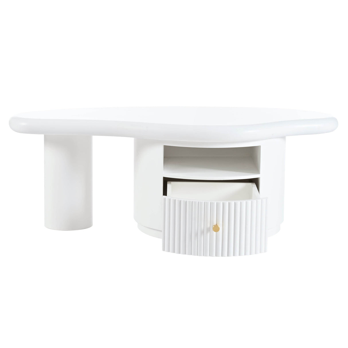 Cloud-Shaped White MDF Coffee Table With Drawer - Sleep Galleria