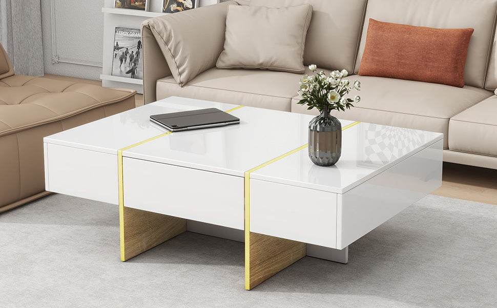 Minimalist White High Gloss Coffee Table With Drawers - Sleep Galleria