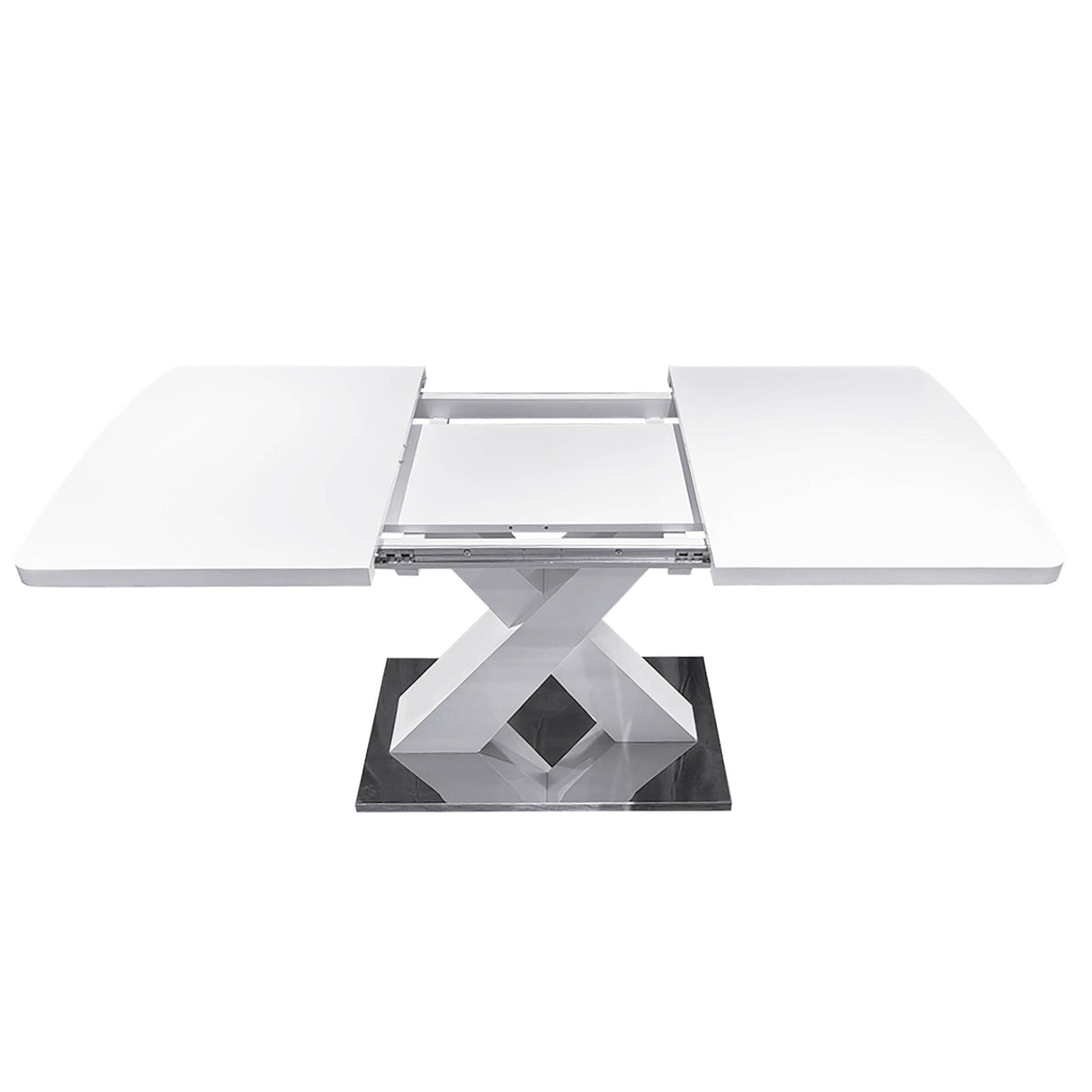 Modern Square Stretchable White MDF Steel Dining Table - Sleep Galleria