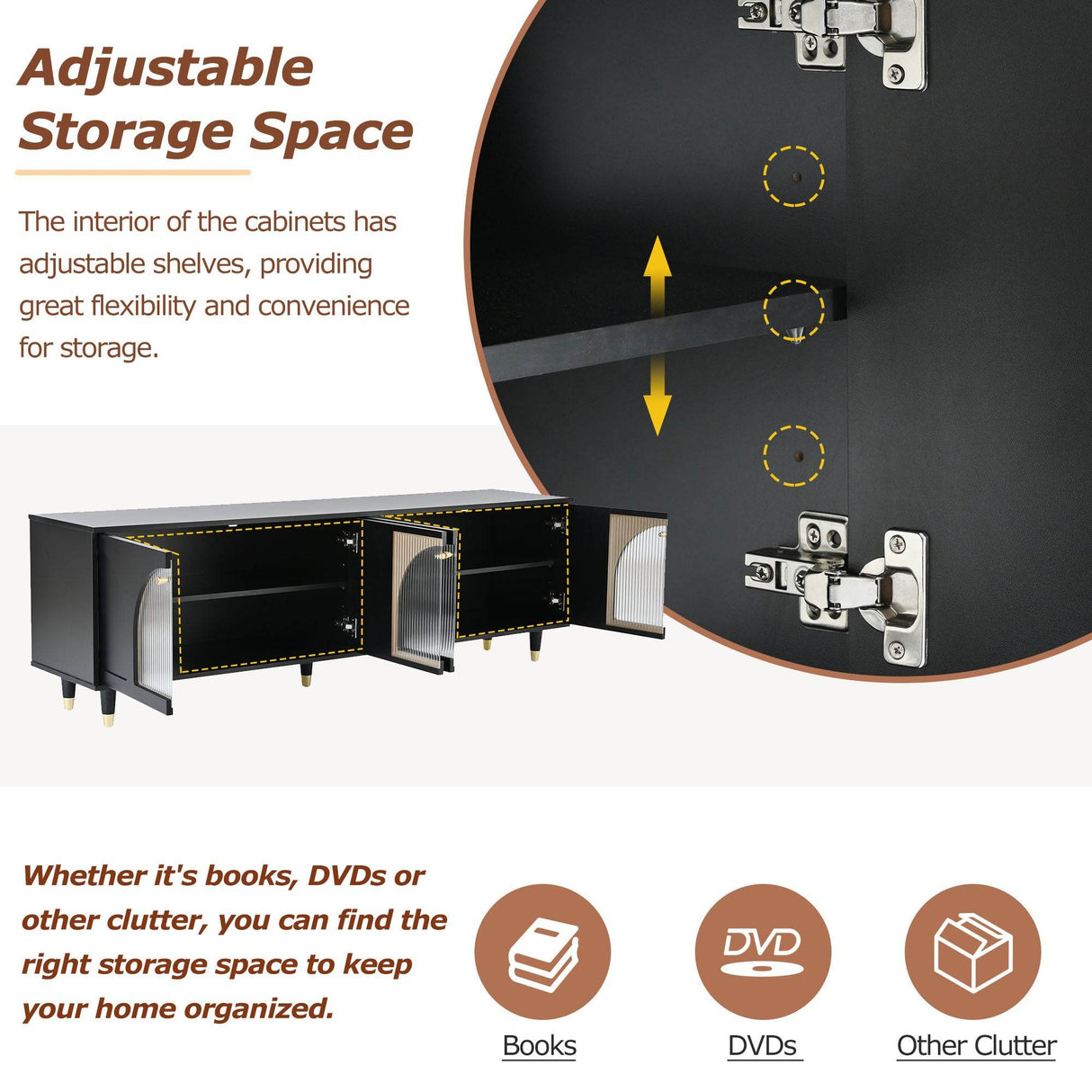 Contemporary Black TV Stand With Fluted Glass Doors - Sleep Galleria