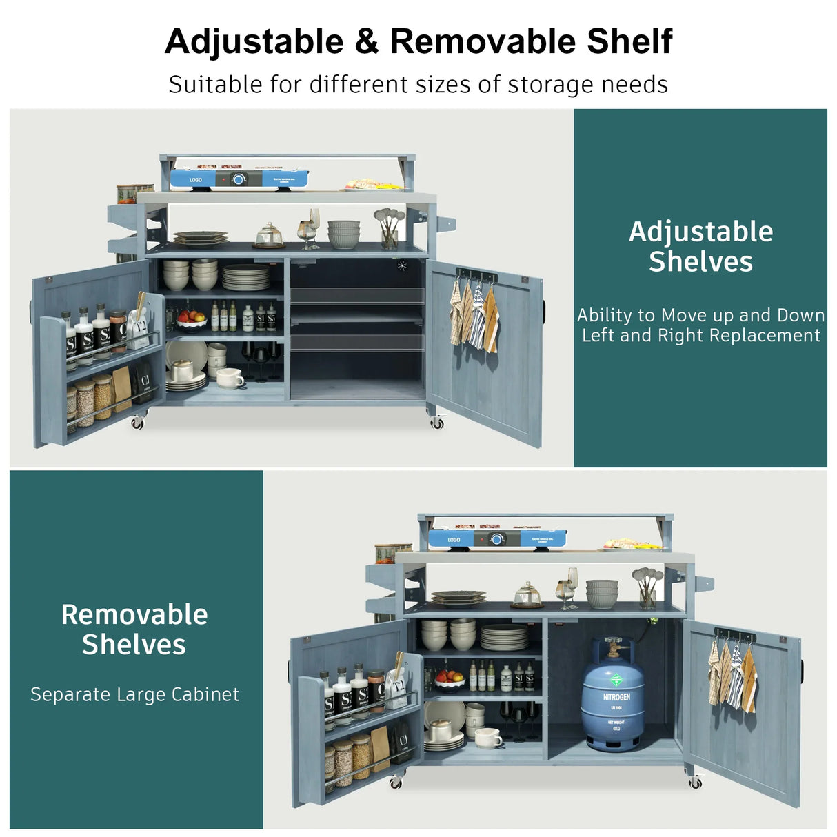Outdoor Rolling Grill Cart With Raised Shelf Storage - Omega Lifestyles
