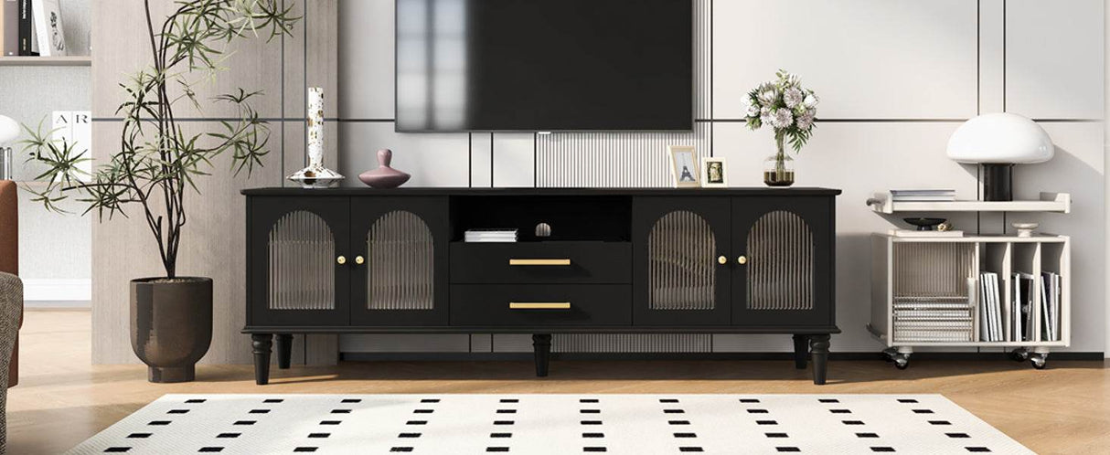 Retro Black MDF TV Stand With Drawers And Cabinets - Sleep Galleria