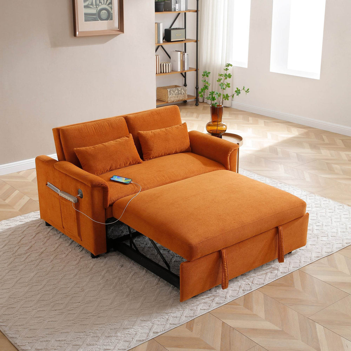 Modern Velvet 2-Seater Pull-Out Sleeper Sofa Bed