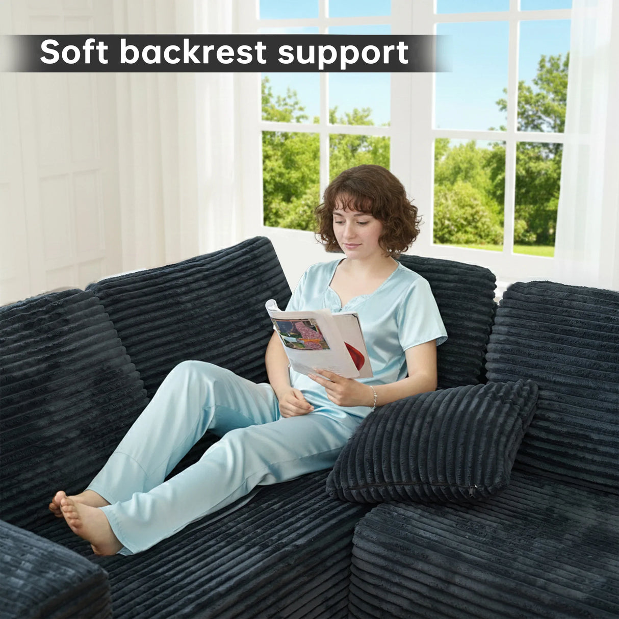 Modular U-Shaped 6-Seater Plush Corduroy Sectional Sofa - Omega Lifestyles