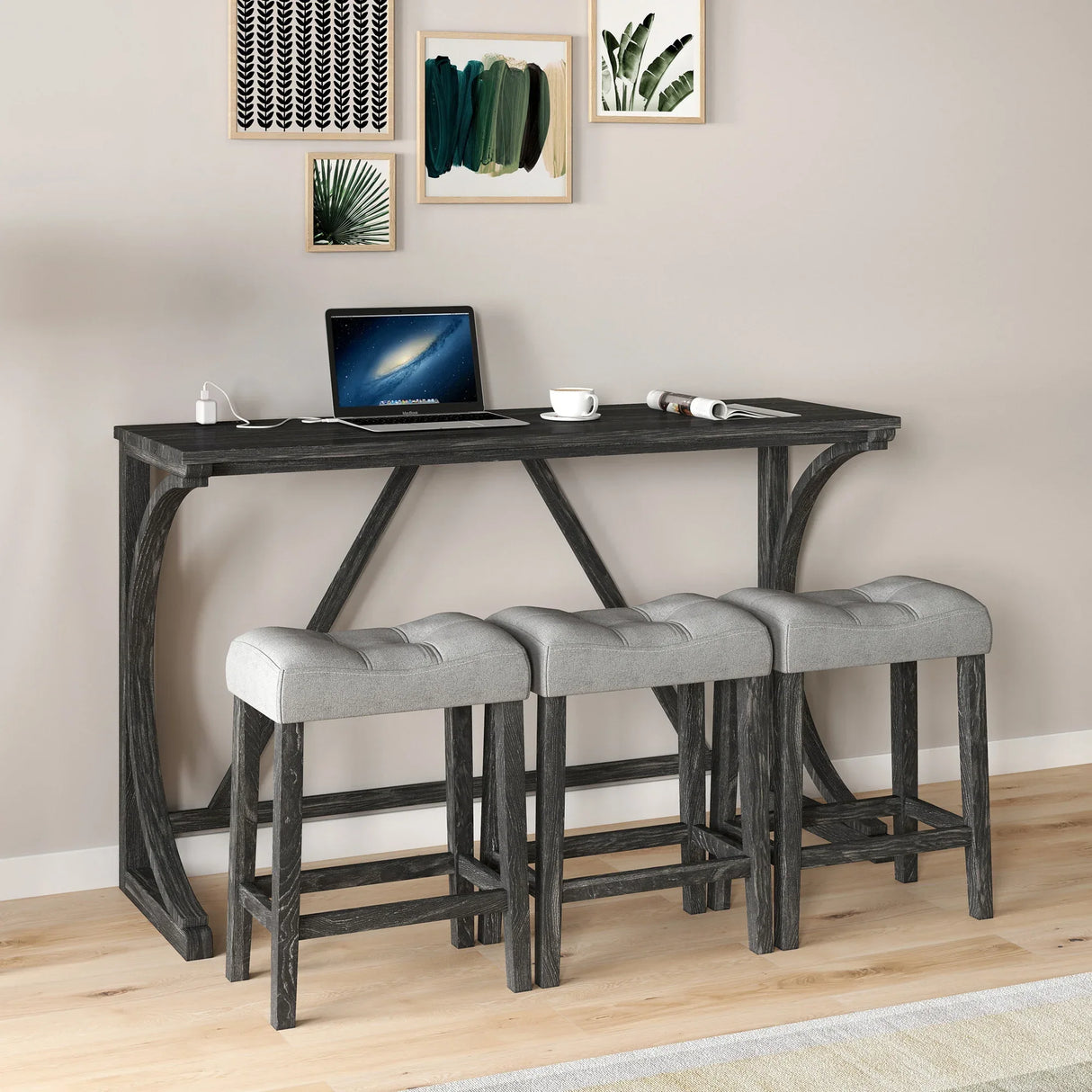 Industrial Bar Table And Chairs Set With Power Outlet - Omega Lifestyles