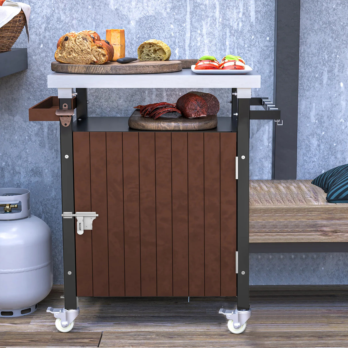 Outdoor Grill Cart Stainless Steel Top With Storage - Omega Lifestyles