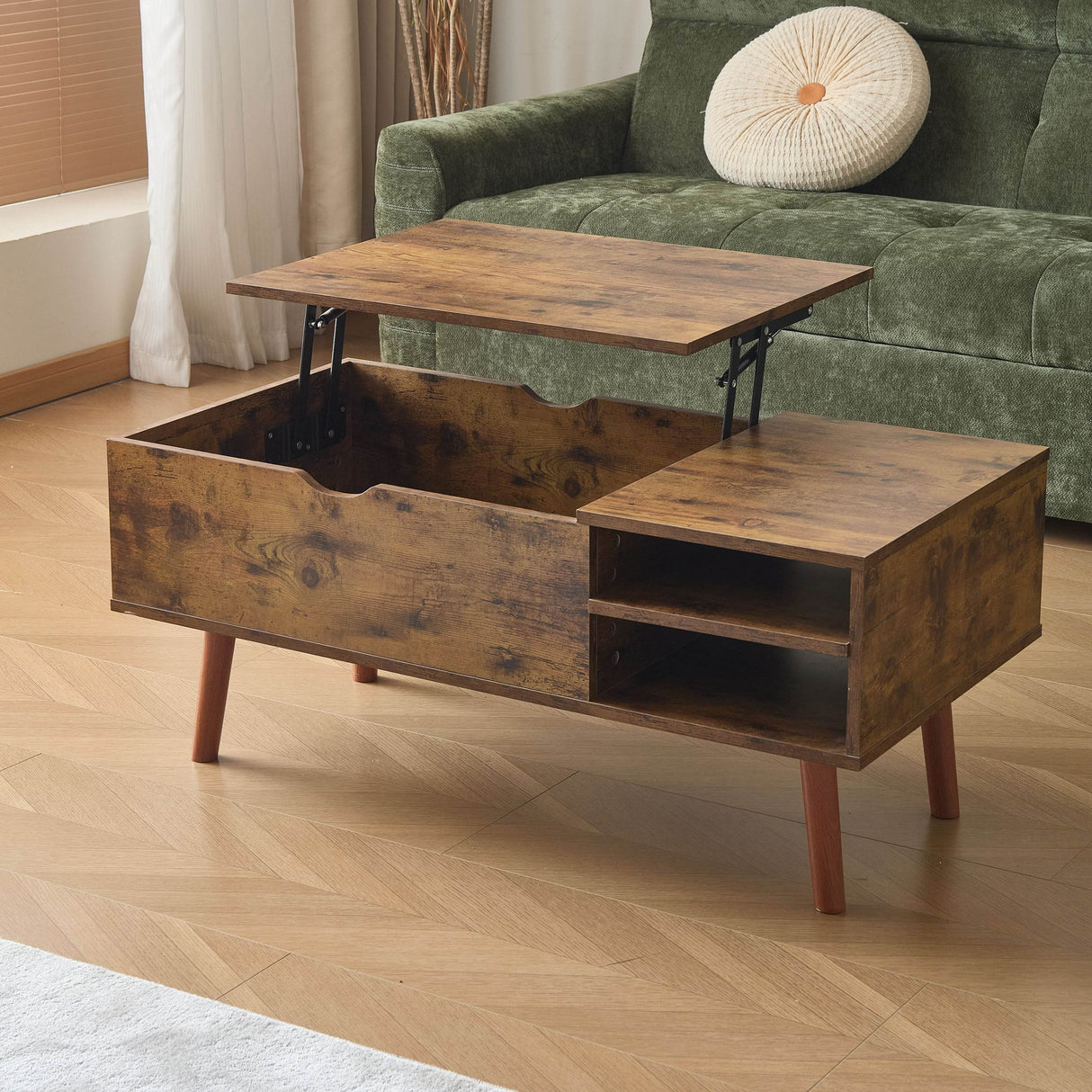 Wood Lift Top Coffee Table With Storage Shelf - Sleep Galleria