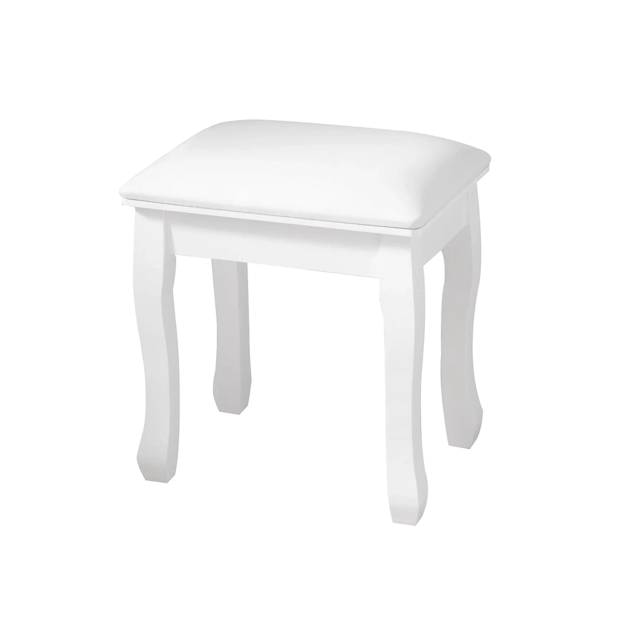 White Solid Wood Vanity Stool With Cushioned Seat - Omega Lifestyles