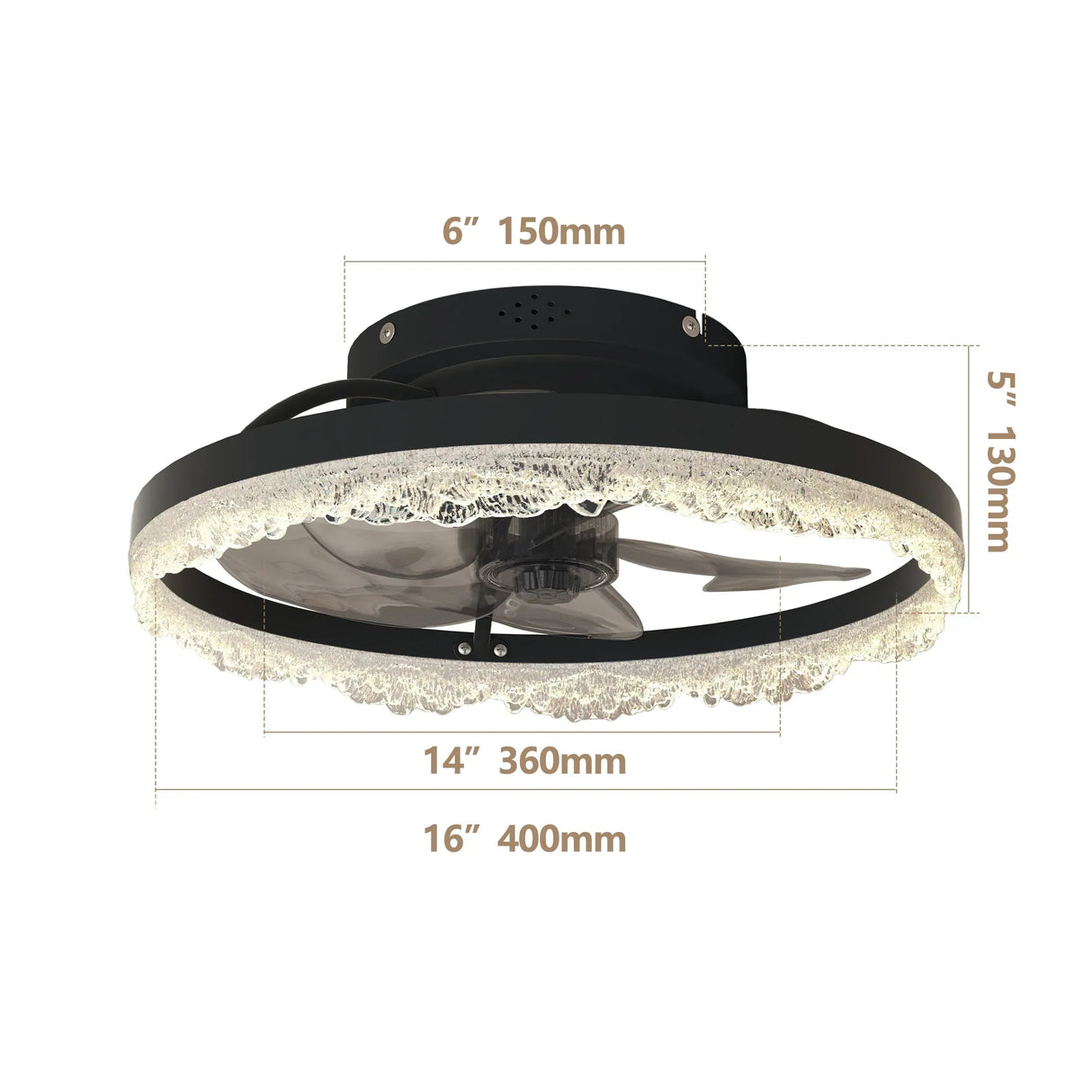 16-Inch Decorative LED Ceiling Fan Light With Crystal Ring - Omega Lifestyles