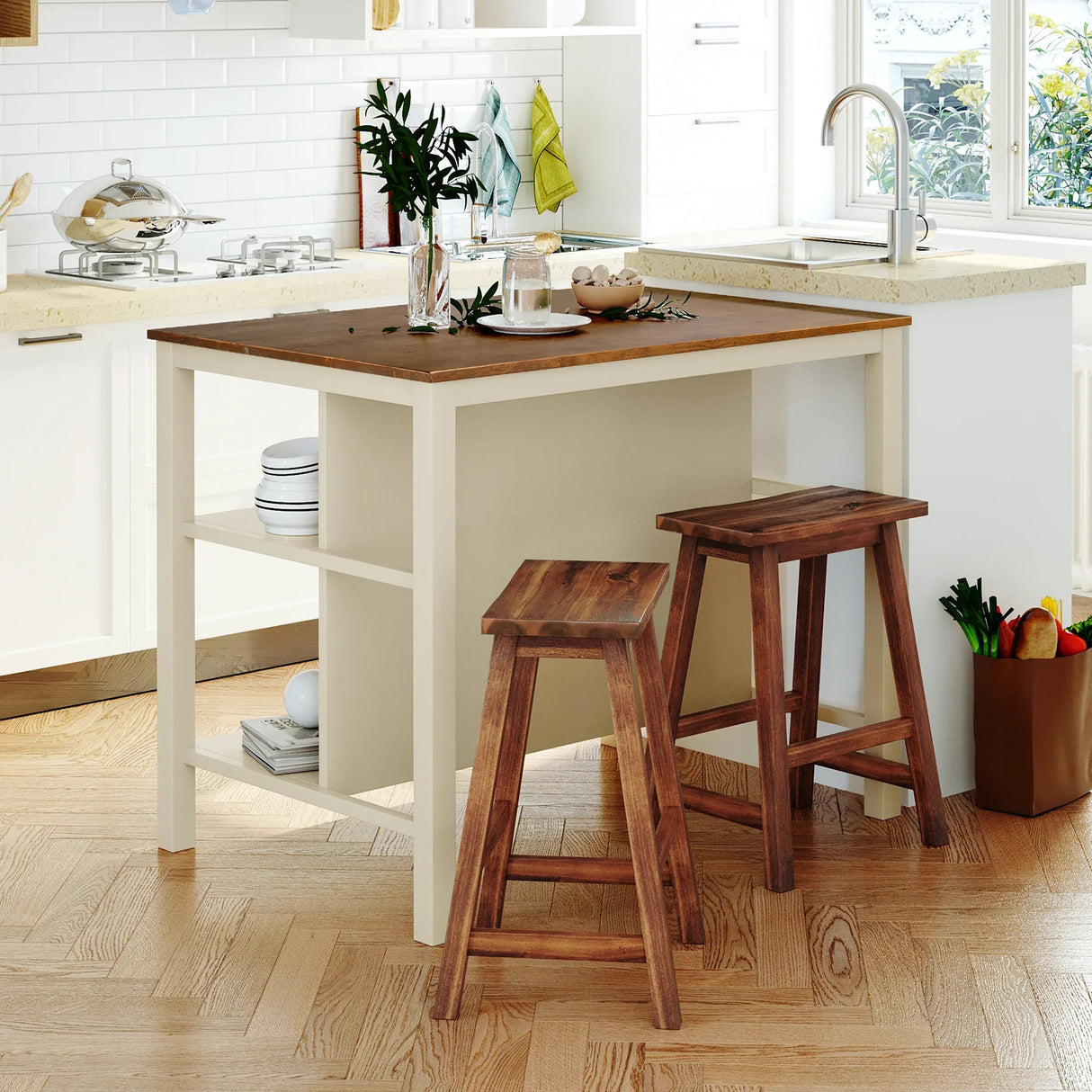 Rustic Solid Wood Kitchen Island Set With Seating - Omega Lifestyles