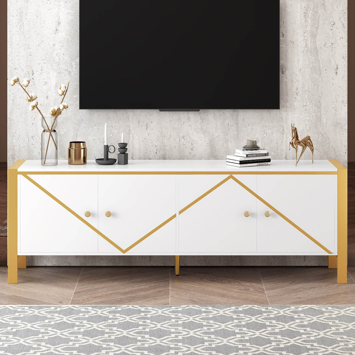 Modern Minimalist White MDF Metal TV Stand With Storage - Sleep Galleria