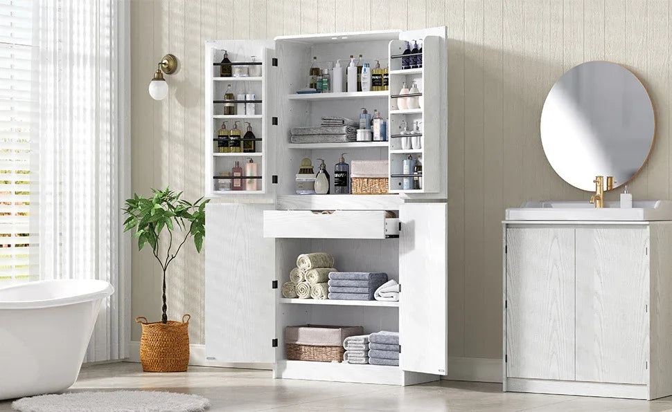 Modern Curved Design Kitchen Pantry Cabinet With Drawer - Omega Lifestyles
