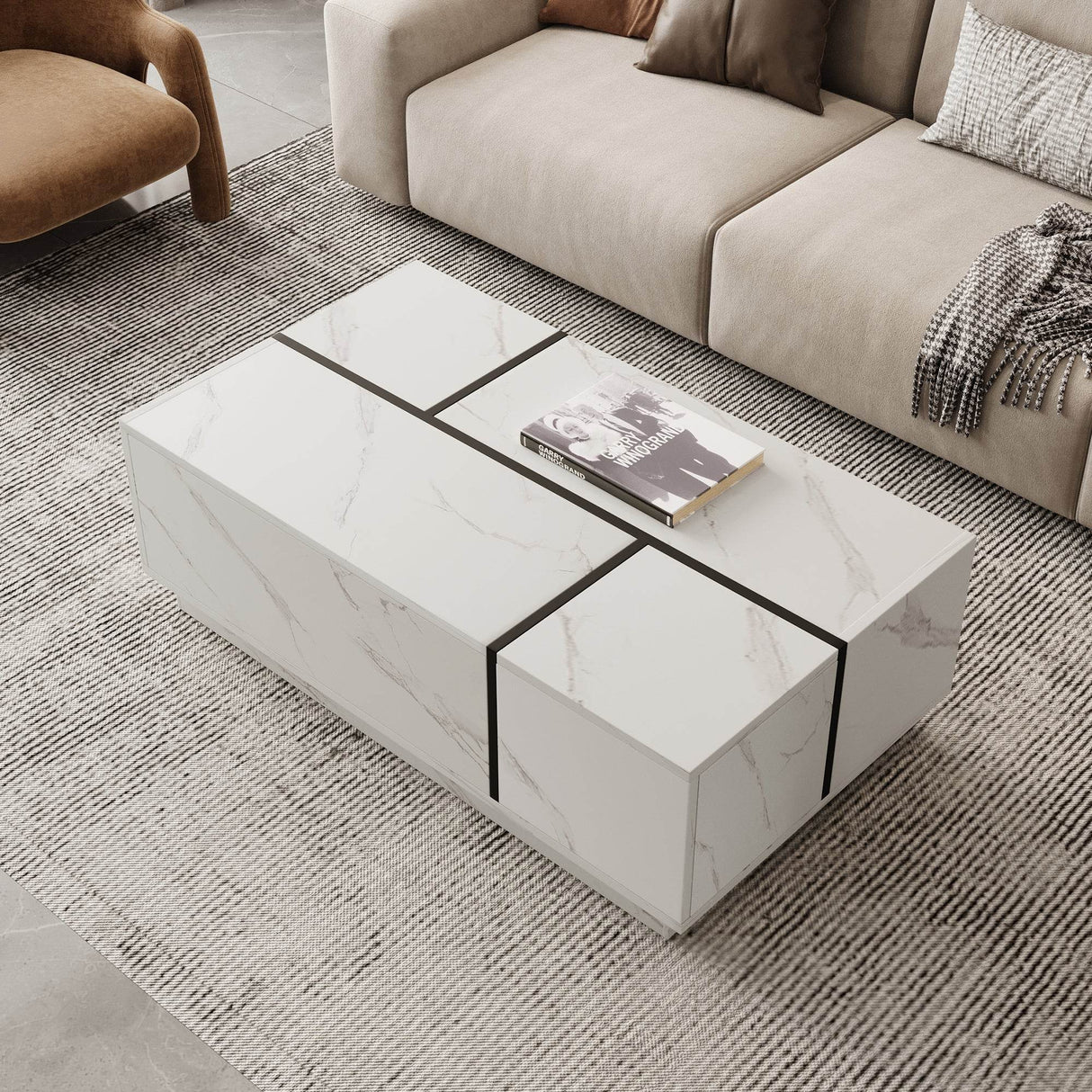 Modern White MDF Sliding Top Coffee Table With Storage - Sleep Galleria