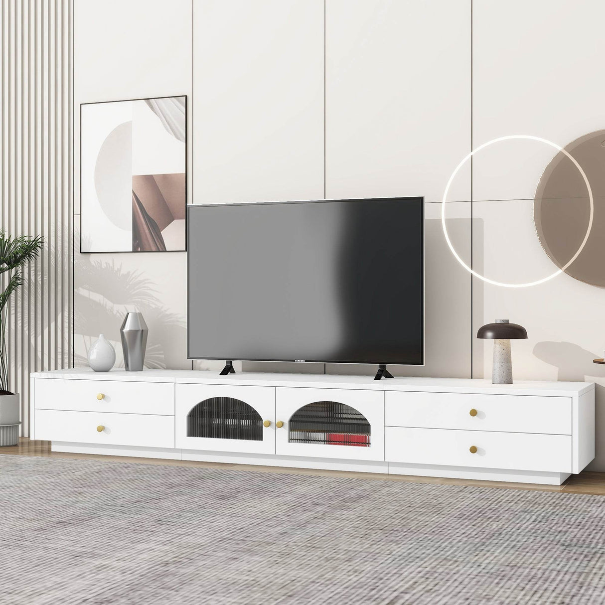 Modern White Particle Board TV Stand With Drawers - Sleep Galleria