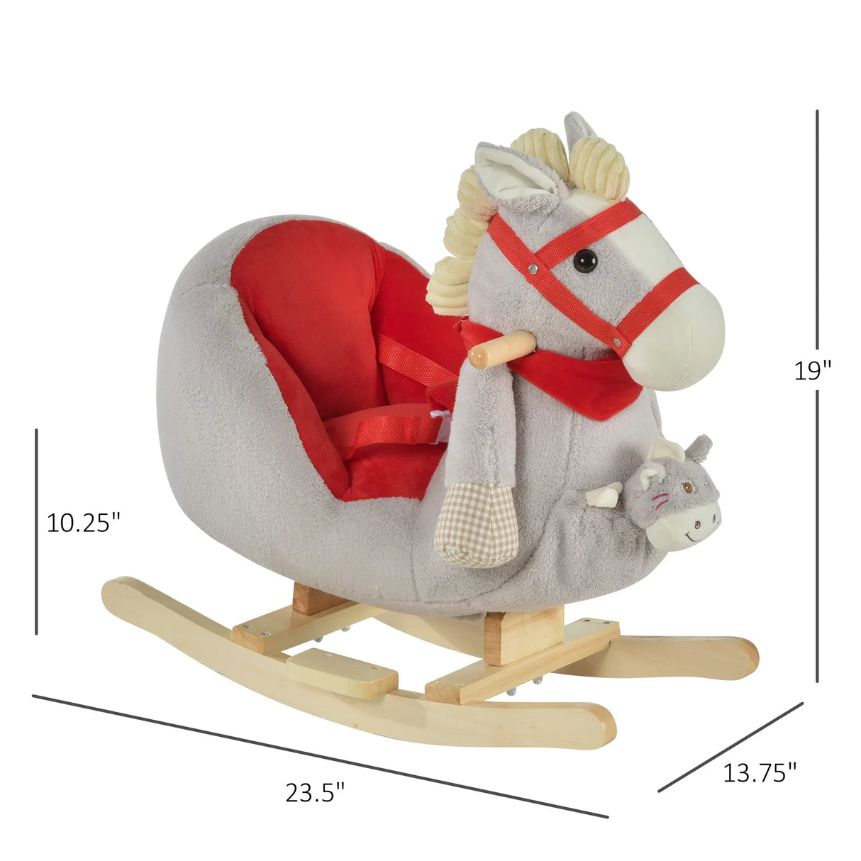 Kids Plush Wood Ride-On Rocking Horse With Lullaby - Omega Lifestyles
