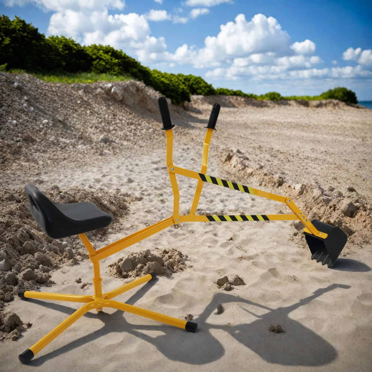 Interactive Yellow Metal Riding Excavator Toy With Bucket Control - Omega Lifestyles