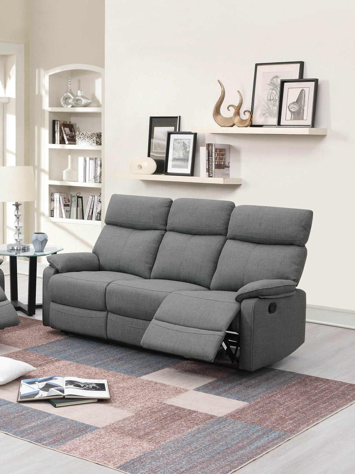 Gray Burlap Fabric Manual Recliner Sofa Couch