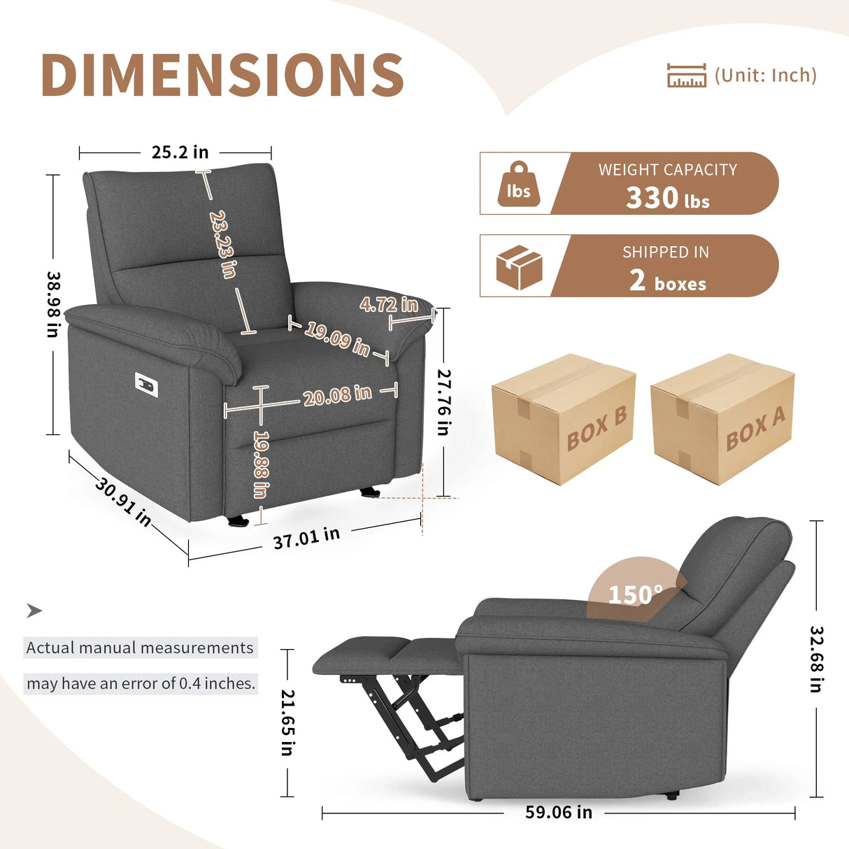 Wall Hugger Power Recliner With USB Charging Ports - Omega Lifestyles