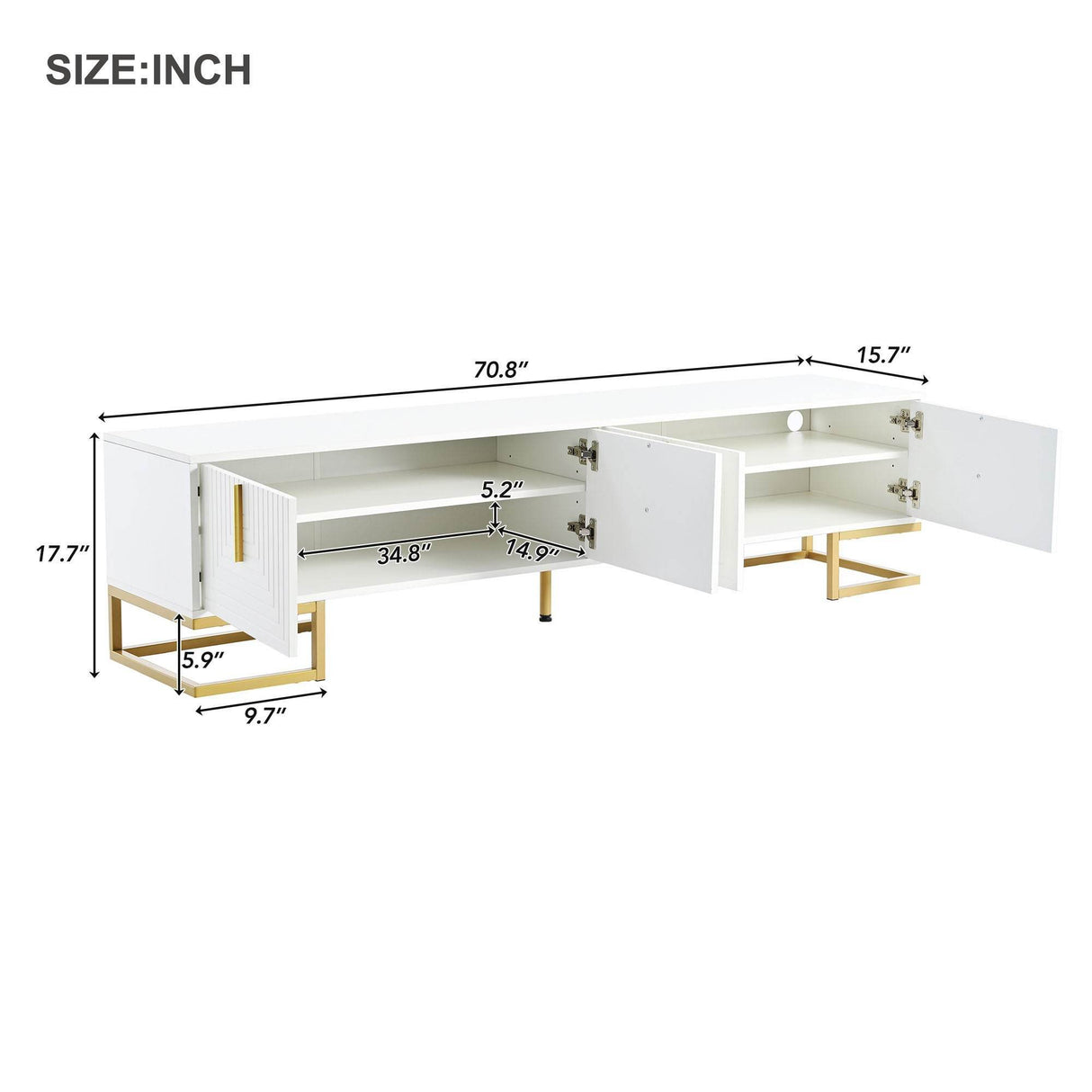 Modern White Gold Metal Legs TV Stand With Cabinets - Sleep Galleria