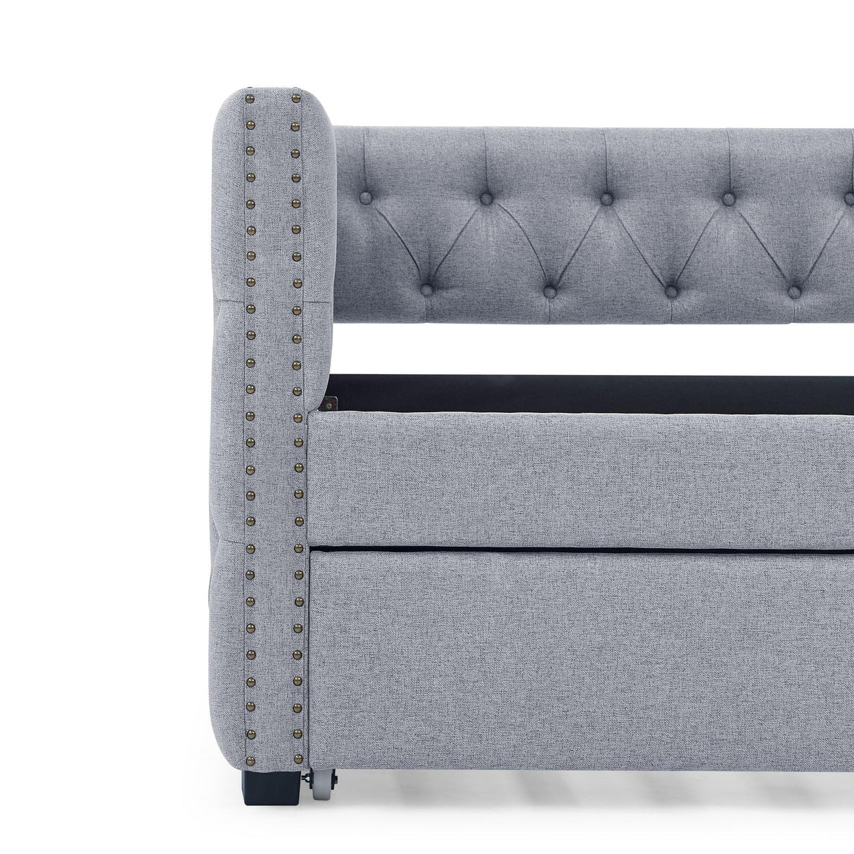 Mid-Century Upholstered Twin Daybed With Trundle Gray Linen - Omega Lifestyles