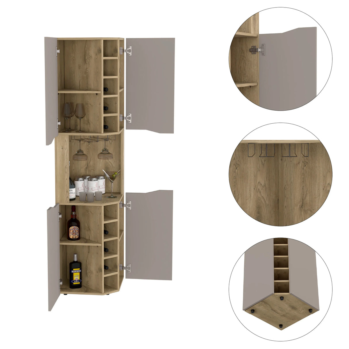 Modern Corner Bar Cabinet With Ten Built-In Wine Rack - Omega Lifestyles
