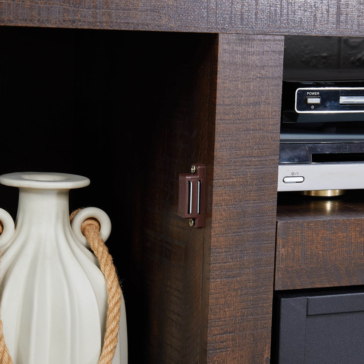 Farmhouse Espresso TV Stand With Fireplace Insert - Sleep Galleria