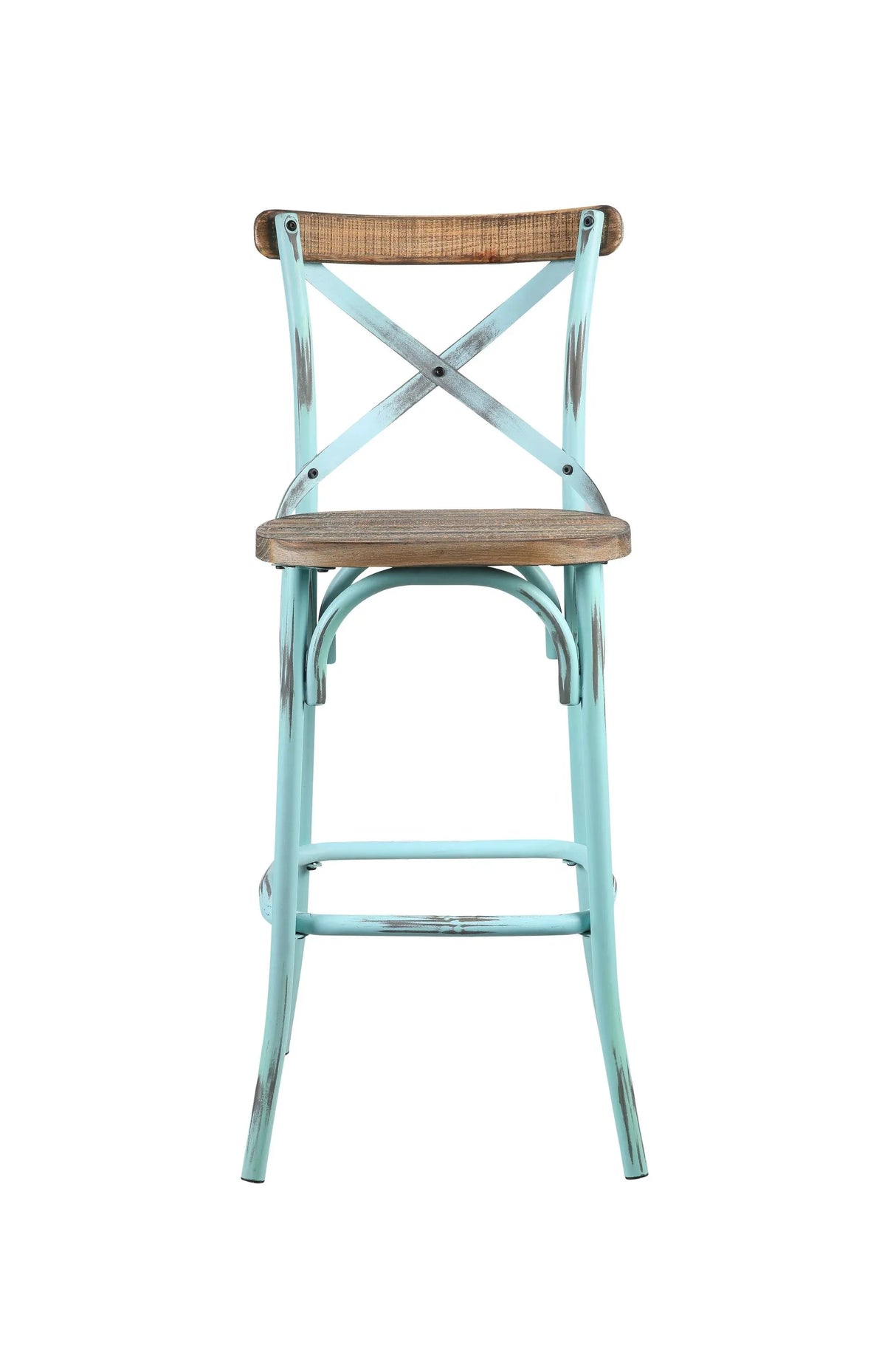 Vintage Industrial Armless Bar Chair With Oak And Turquoise - Omega Lifestyles