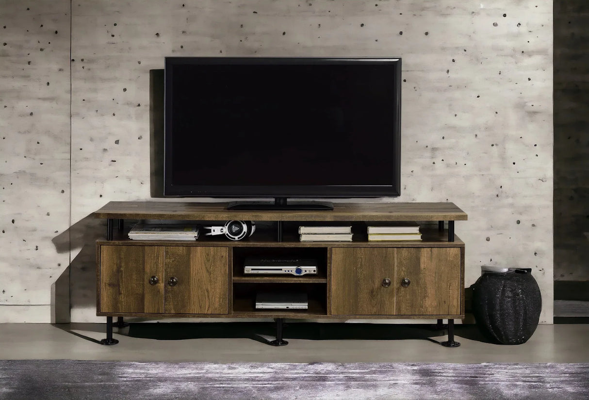 Rustic Oak Metal Frame Storage TV Stand - Omega Lifestyles