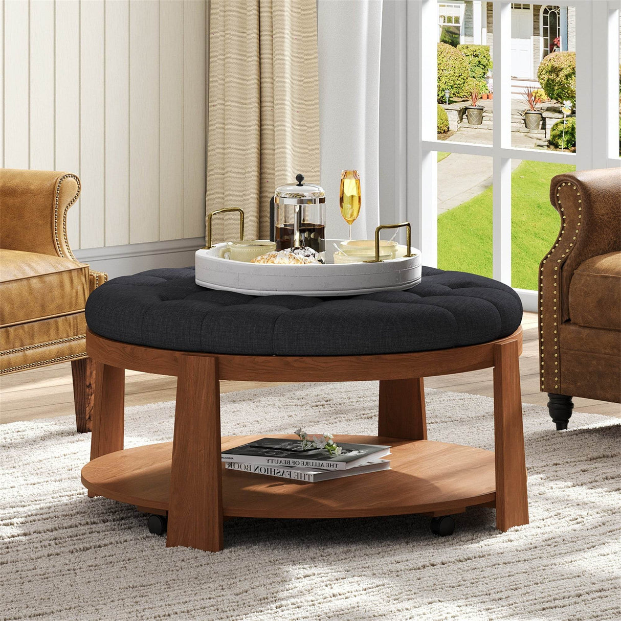 Modern Large Round Upholstered Ottoman Coffee Table - Sleep Galleria